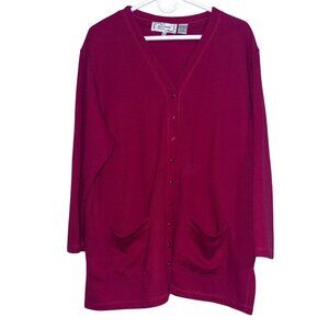 Sarah Bentley Womens Magenta Button Front Cardigan Sweater 1x